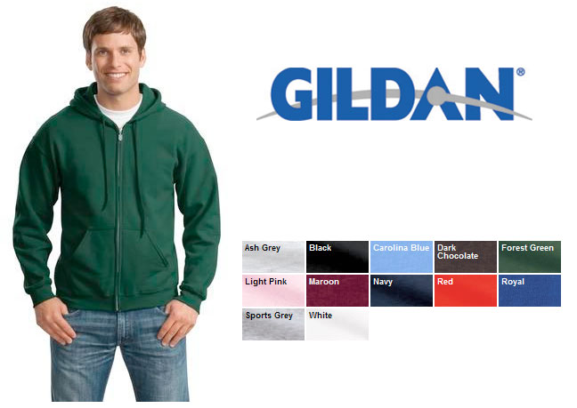 Gildan 8 oz zipper hooded sweatshirt colors