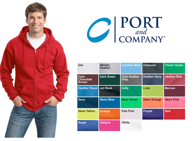 Port and Co 7.9 oz zipper hooded sweatshirt colors